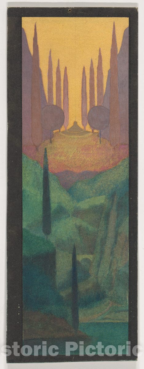 Art Print : Herbert E. Crowley - A Monument in a Mountainous Landscape : Vintage Wall Art