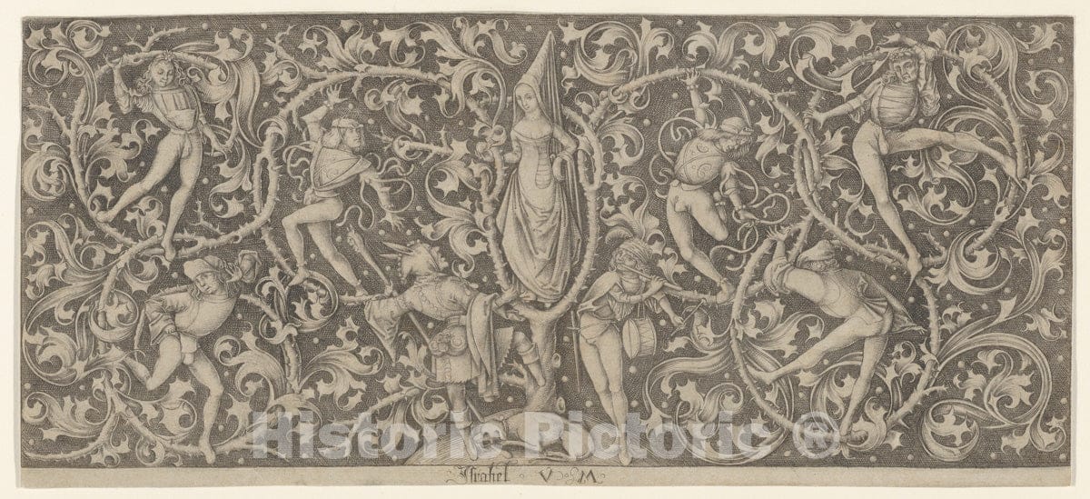 Art Print : Israhel Van Meckenem - Ornamental Engraving with Morris Dancers : Vintage Wall Art