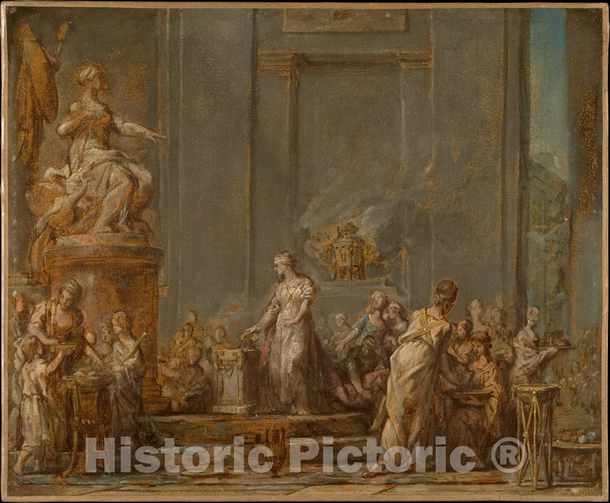 Art Print : Jean Bernard Restout - Dido's Sacrifice to Juno : Vintage Wall Art