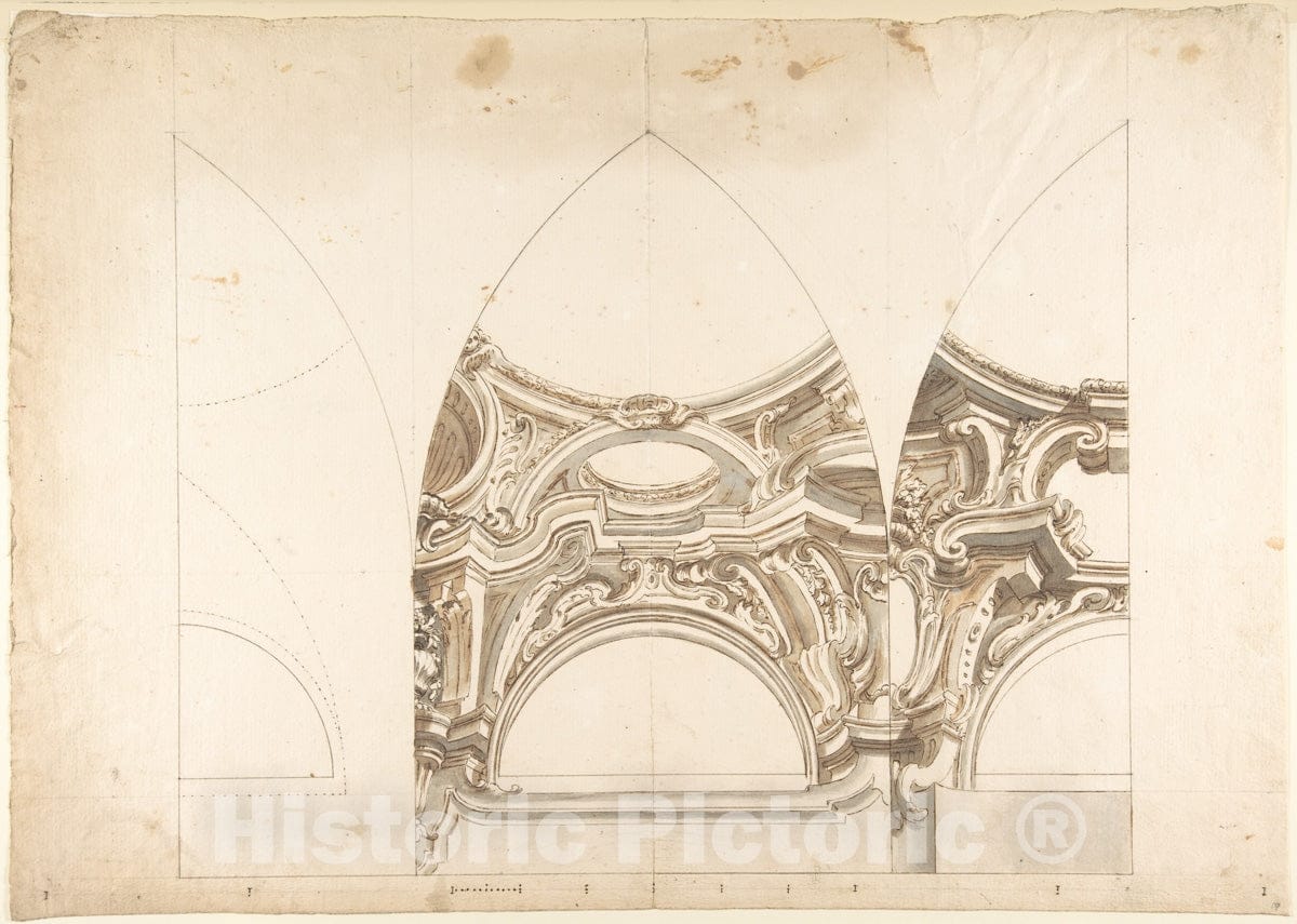 Art Print : Italian, Piedmontese, 18th Century - Three Designs for The Ornamentation of Vaults : Vintage Wall Art