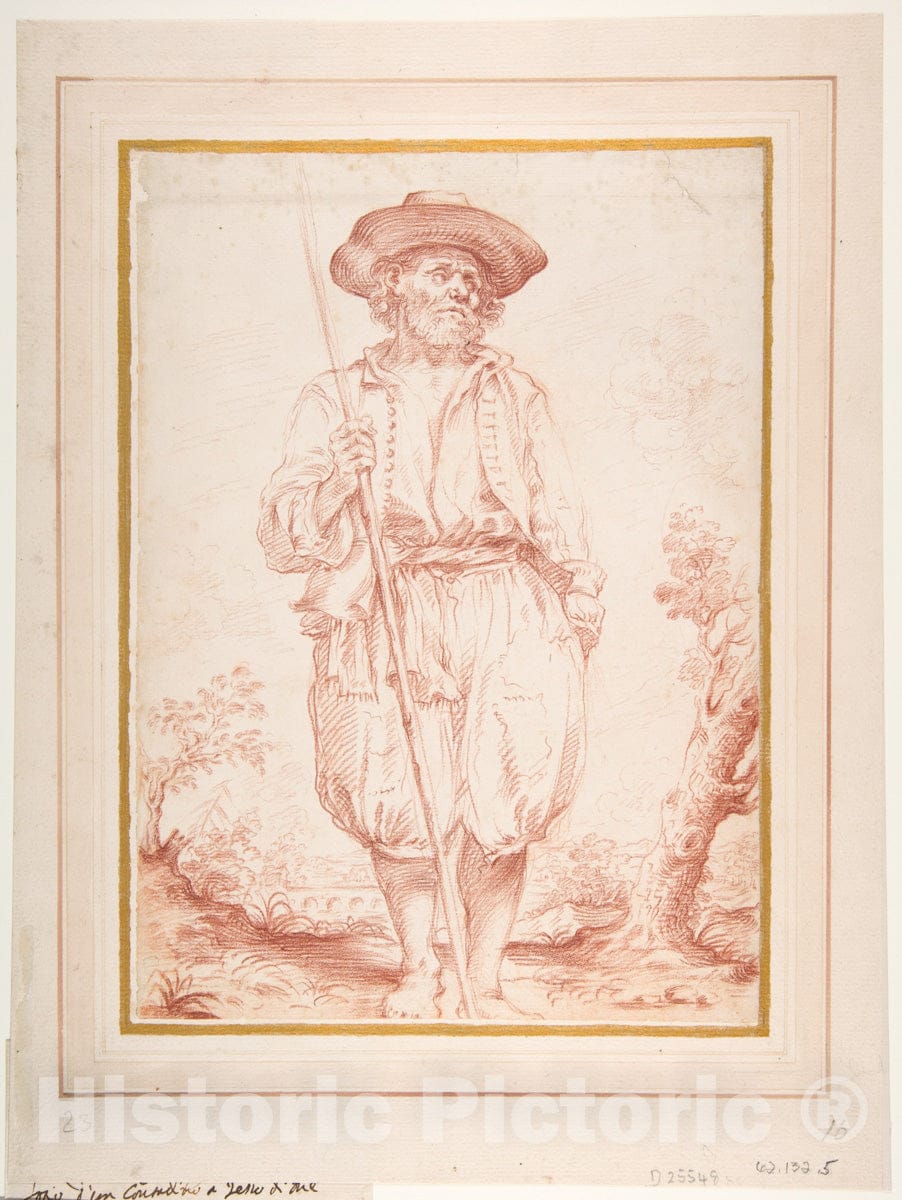 Art Print : Giovan Gioseffo dal Sole - Standing Countryman Holding a Staff : Vintage Wall Art