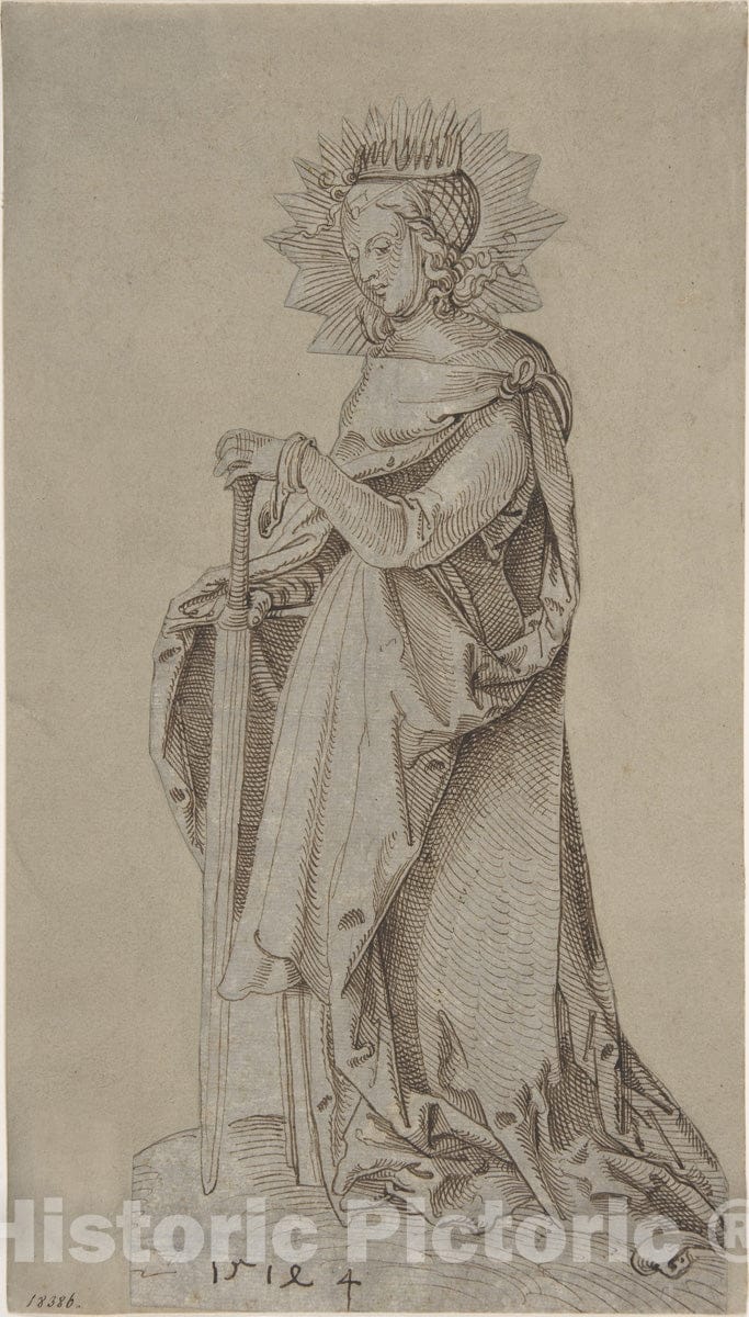 Art Print : Hans Baldung (Called Hans Baldung Grien) - Saint Catherine Leaning on a Sword : Vintage Wall Art