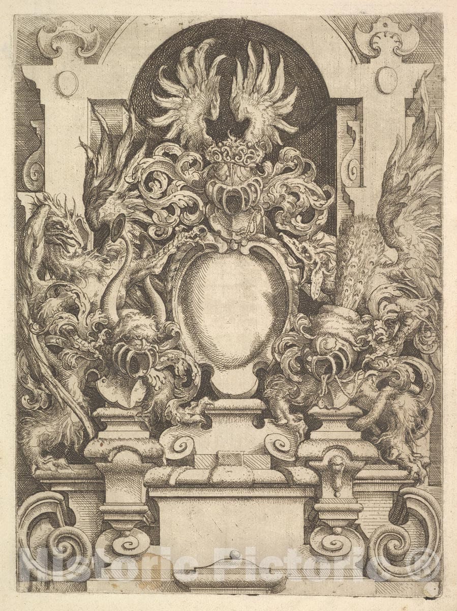 Art Print : Wendel Dietterlin, The Elder - Design for a Cartouche, Plate from Dietterlin's Architecttura : Vintage Wall Art