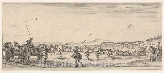 Art Print : A Procession of Horsemen and Cannons in The Middle Ground Walking to The Left - Artist: Stefano Della Bella - Created: c1638 : Vintage Wall Art