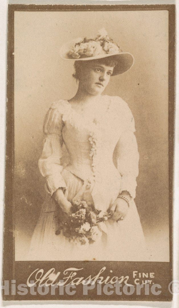 Photo Print : Actress Holding Floral Bouquet, from The Actresses Series (N664) Promoting Old Fashion Fine Cut Tobacco : Vintage Wall Art