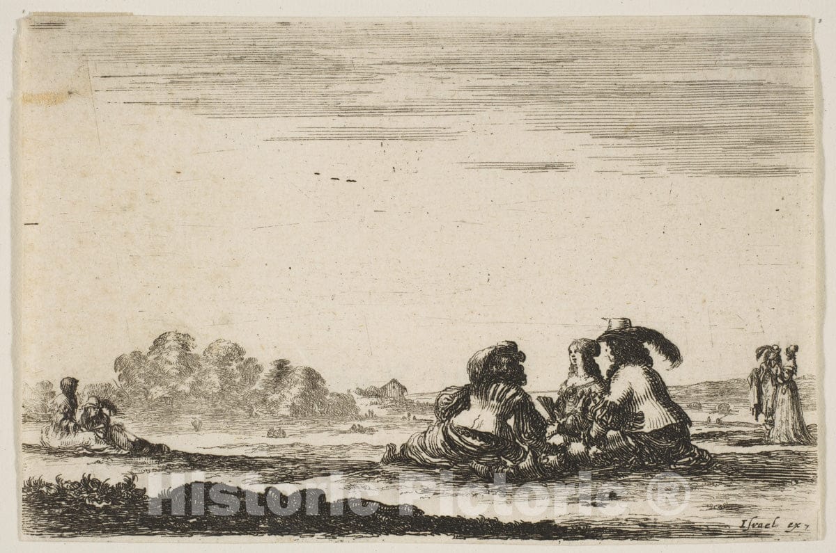 Art Print : Plate 7: Two Noblemen Seated in Center - Artist: Stefano Della Bella - Created: 1642 2 : Vintage Wall Art