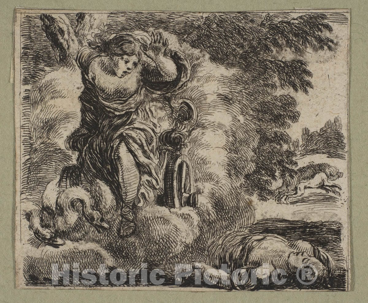 Art Print : Etched by Stefano Della Bella - Venus et Adonis : Vintage Wall Art
