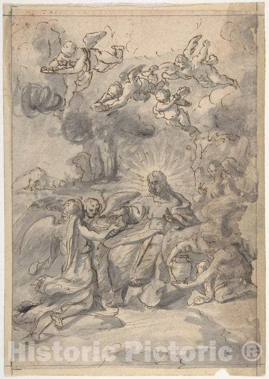 Art Print : Italian, Venetian, 18th Century - Christ Surrounded by Angels : Vintage Wall Art