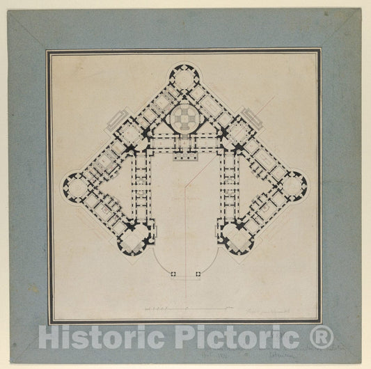 Art Print : Jacques Charles Bonnard - Floor Plan for a Royal Palace : Vintage Wall Art