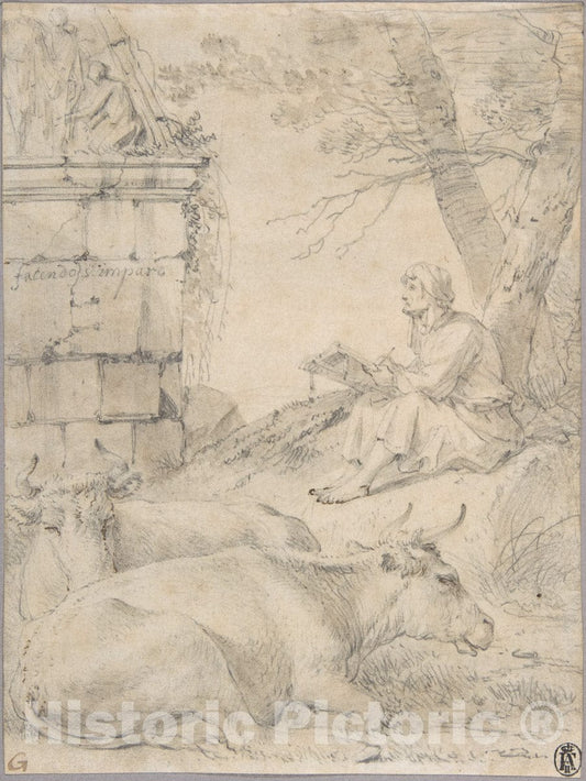 Art Print : Jan Van Ossenbeeck - Artist Drawing in an Italianate Landscape : Vintage Wall Art