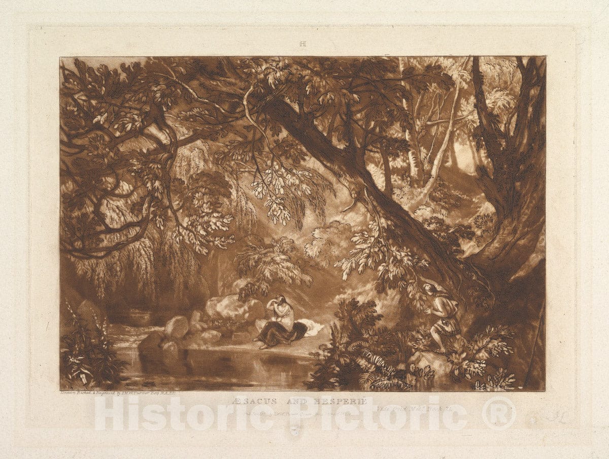 Art Print : Joseph Mallord William Turner - Aesacus and Hesperie, Vide Ovid Metamorphosis, Book XI (Liber Studiorum, Part XIII, Plate 66) : Vintage Wall Art