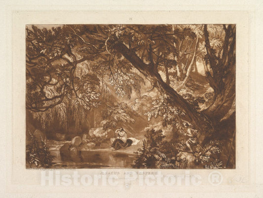 Art Print : Joseph Mallord William Turner - Aesacus and Hesperie, Vide Ovid Metamorphosis, Book XI (Liber Studiorum, Part XIII, Plate 66) : Vintage Wall Art