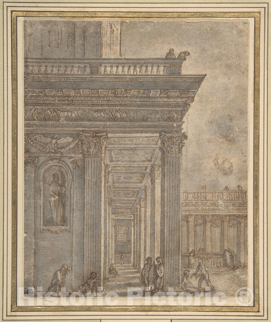 Art Print : Adam Elsheimer - A Temple in a Courtyard (Pool of Bethesda) : Vintage Wall Art