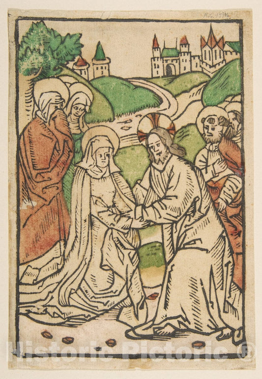 Art Print : Anonymous, German, 15th Century - Christ Taking Leave of His Mother (Schr. 639) : Vintage Wall Art