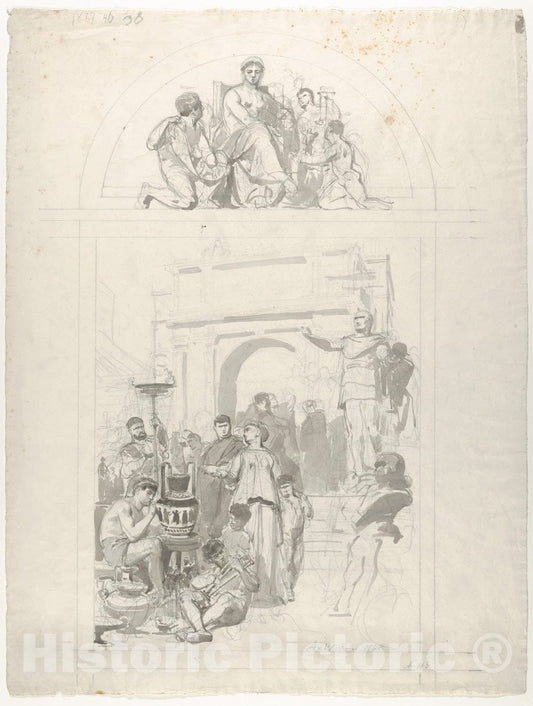 Art Print : Anton von Werner - Greek Vase-Painting (Design for a Wall Decoration) : Vintage Wall Art