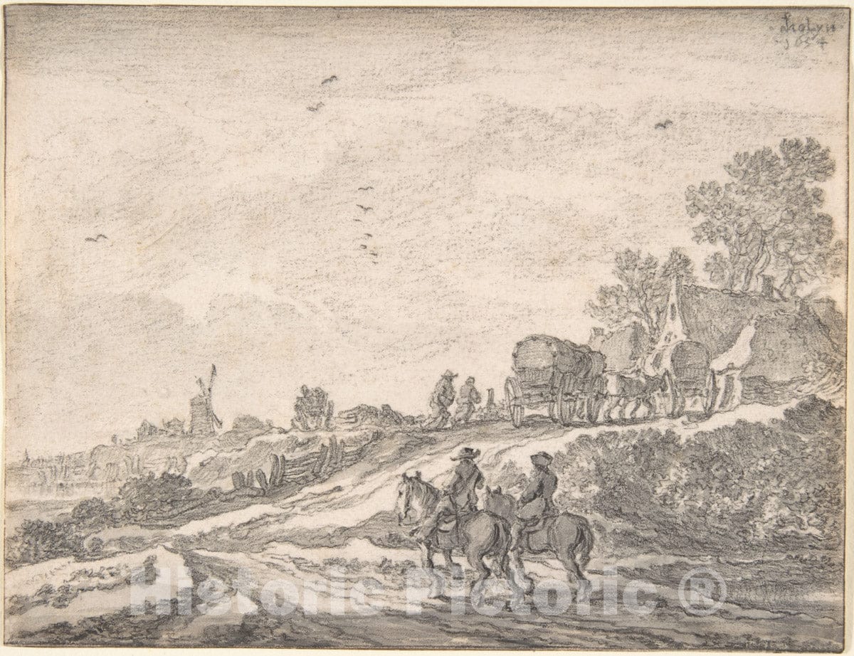 Art Print : Pieter de Molijn - Landscape with Two Men on Horseback : Vintage Wall Art