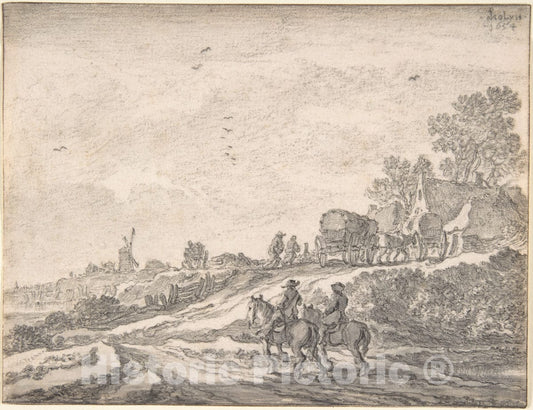 Art Print : Pieter de Molijn - Landscape with Two Men on Horseback : Vintage Wall Art