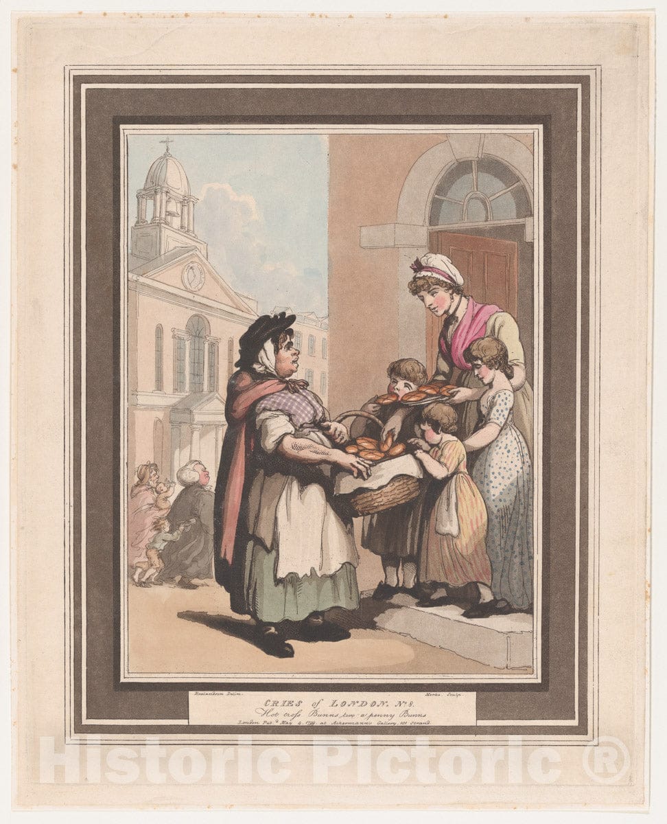 Art Print : Henri Merke - Cries of London, No. 8: Hot Cross Buns : Vintage Wall Art