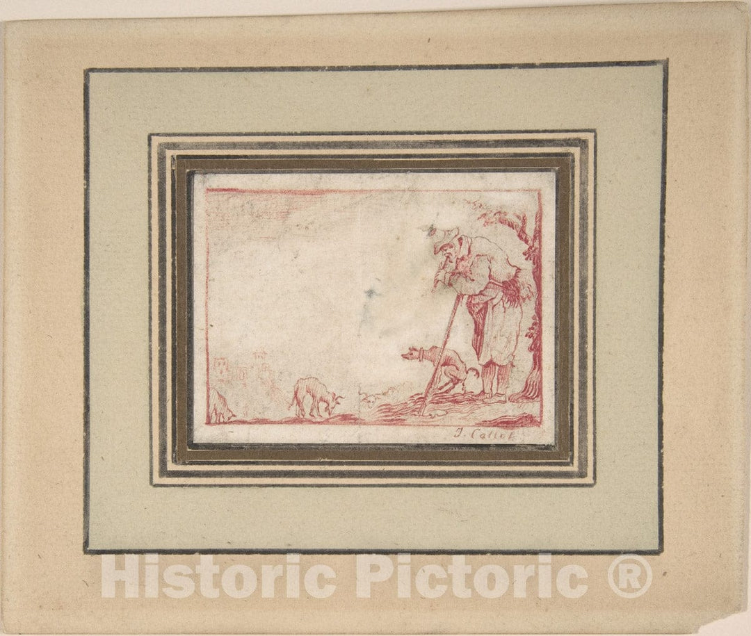 Art Print : After Jacques Callot - A Beggar Playing a Flute : Vintage Wall Art