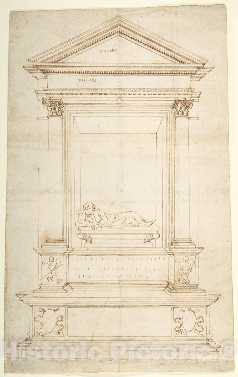 Art Print : Central-Italian, 16th Century - Design for a Wall Tomb. : Vintage Wall Art