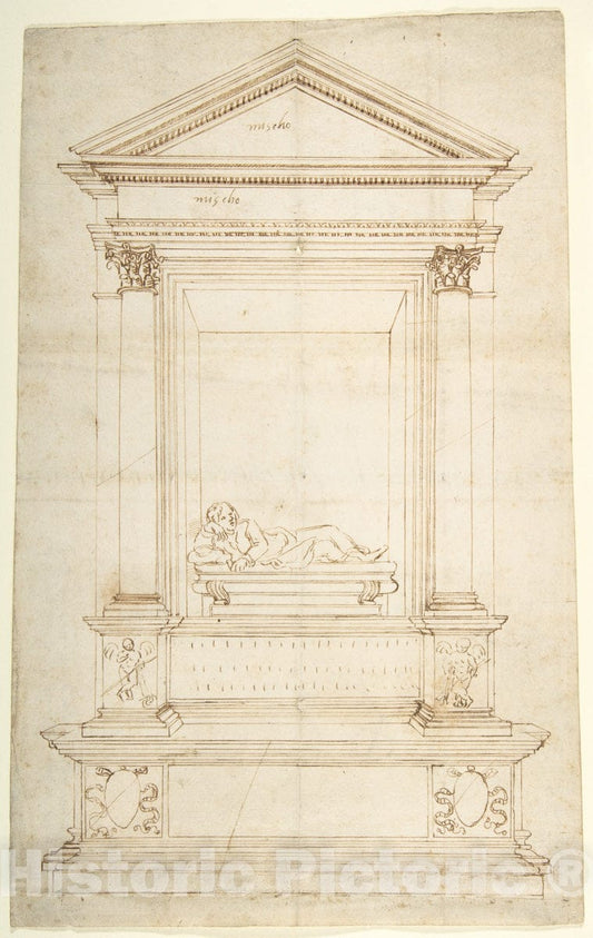 Art Print : Central-Italian, 16th Century - Design for a Wall Tomb. : Vintage Wall Art