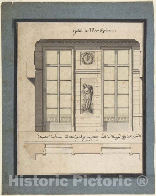 Art Print : Jean Jacques Lequeu - Section and Plan of The Small Dining Room of The Hôtel de Montholon 2 : Vintage Wall Art