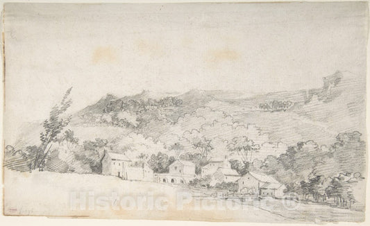Art Print : Jean Honoré Fragonard - Farm Buildings with Water Mill : Vintage Wall Art