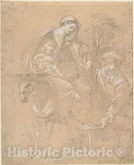 Art Print : Copy of a Repose in Egypt Painted by Giovanni da San Giovanni - Artist: Italian, Roman-Bolognese, 17th Century - Created: 17th Century : Vintage Wall Art