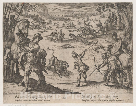 Art Print : Antonio Tempesta - Plate 11: Alexander's Lion Hunt, from The Deeds of Alexander The Great : Vintage Wall Art