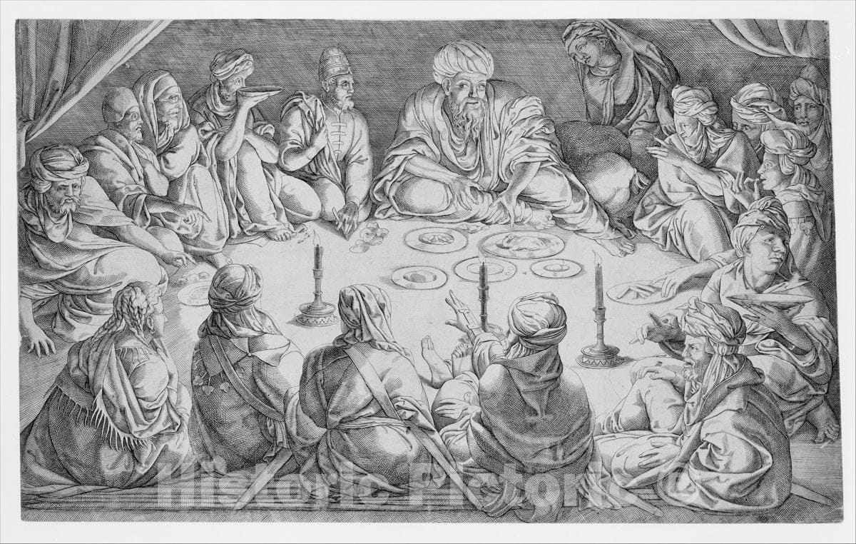 Art Print : Jan Cornelisz Vermeyen - King Mulay Hasan and His Retinue at a Repast in Tunis : Vintage Wall Art