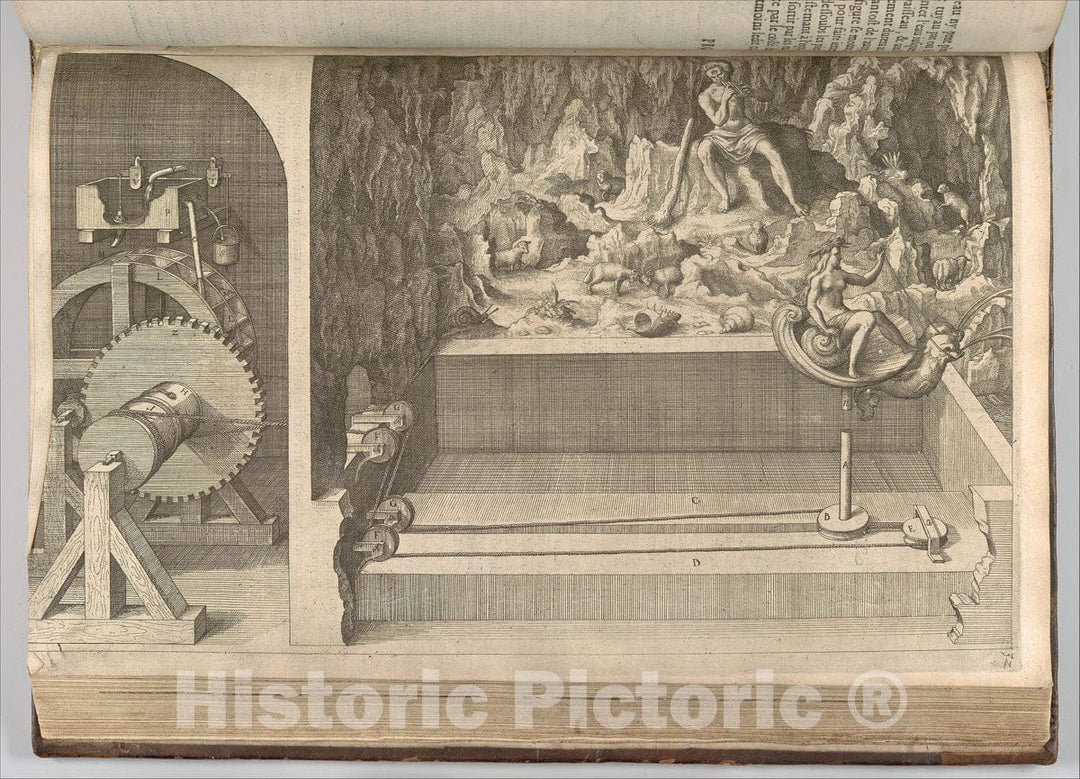 Art Print : Designed by Salomon de Caus - Problem XXIIII: A Machine for a Moveable Galatea in a Grotto, in: Les Raisons des Forces Mouvantes, Plate 32 : Vintage Wall Art
