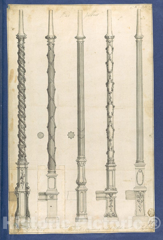 Art Print : Thomas Chippendale - Bed Pillars, in Chippendale Drawings, Vol. I 2 : Vintage Wall Art
