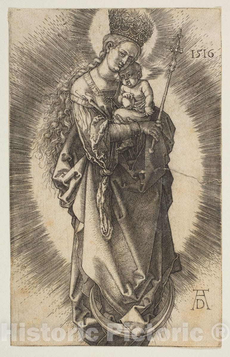 Art Print : Albrecht Dürer - Virgin on The Crescent with Scepter and Starry Crown : Vintage Wall Art