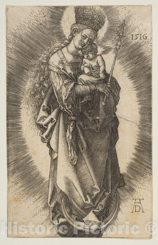 Art Print : Albrecht Dürer - Virgin on The Crescent with Scepter and Starry Crown : Vintage Wall Art