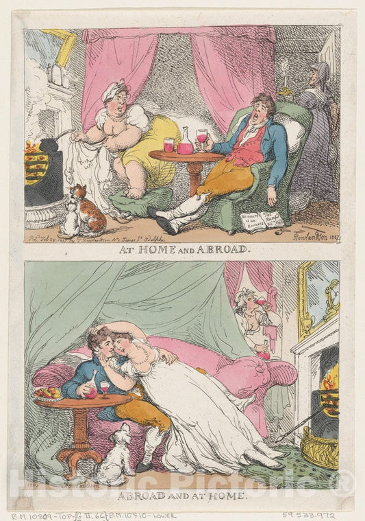 Art Print : Thomas Rowlandson - at Home and Abroad, Abroad and at Home : Vintage Wall Art