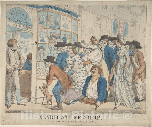 Art Print : Piercy Roberts - Caricature Shop of Piercy Roberts, 28 Middle Row, Holborn : Vintage Wall Art