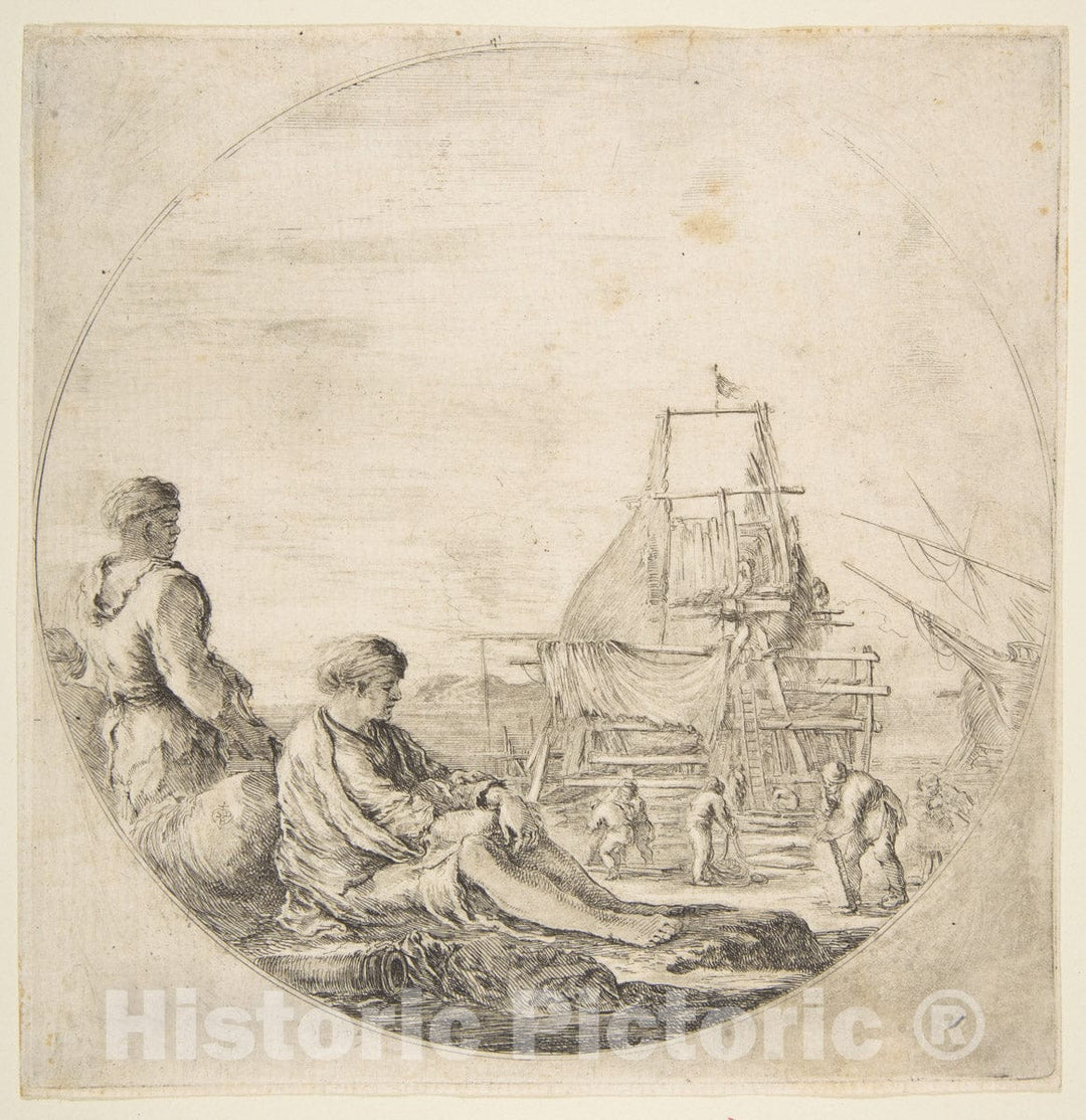 Art Print : Etched by Stefano Della Bella - A Seated White Sailor