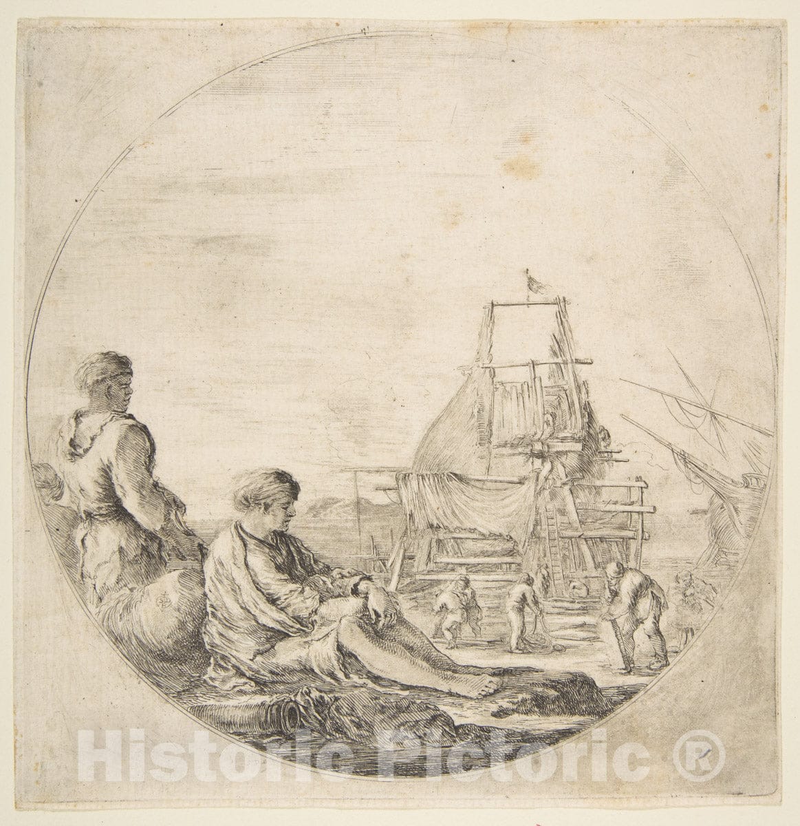 Art Print : Etched by Stefano Della Bella - A Seated White Sailor