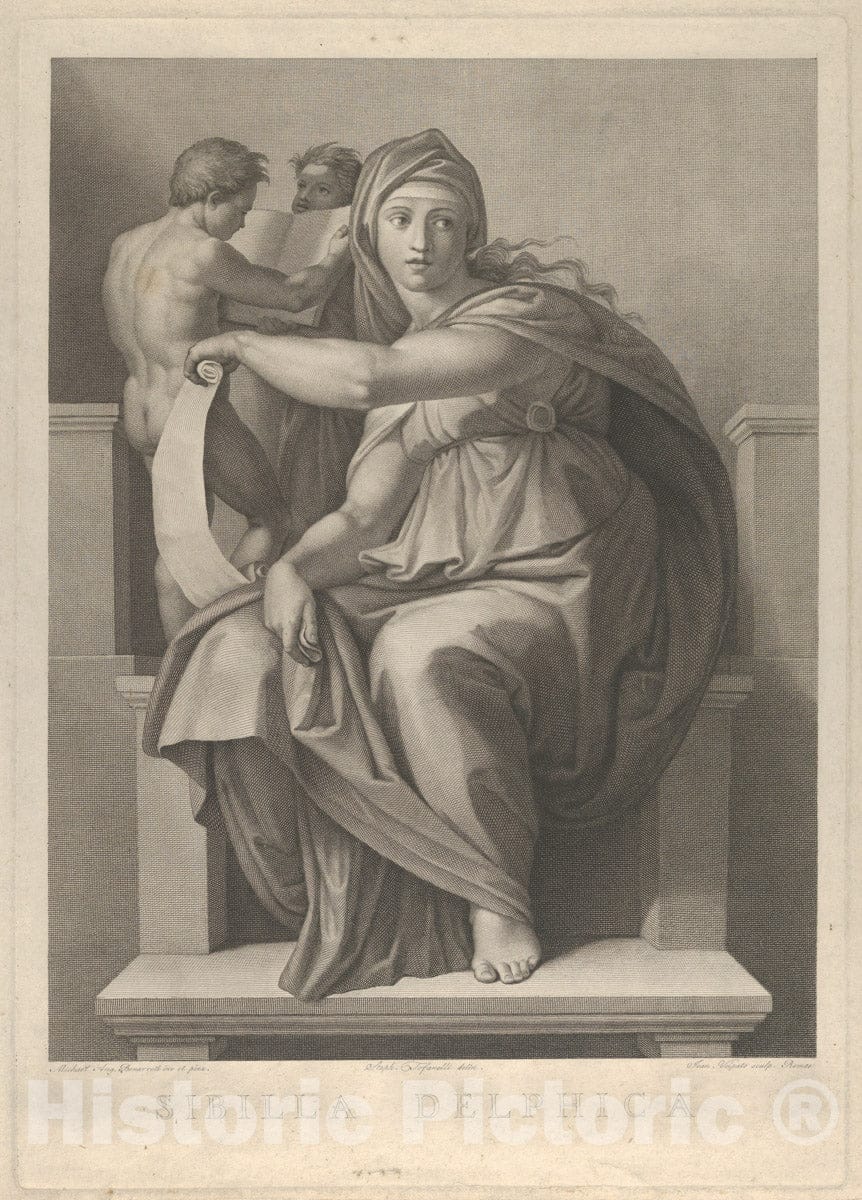 Art Print : Giovanni Volpato - The Delphic Sibyl After The Fresco by Michelangelo in The Sistine Chapel : Vintage Wall Art