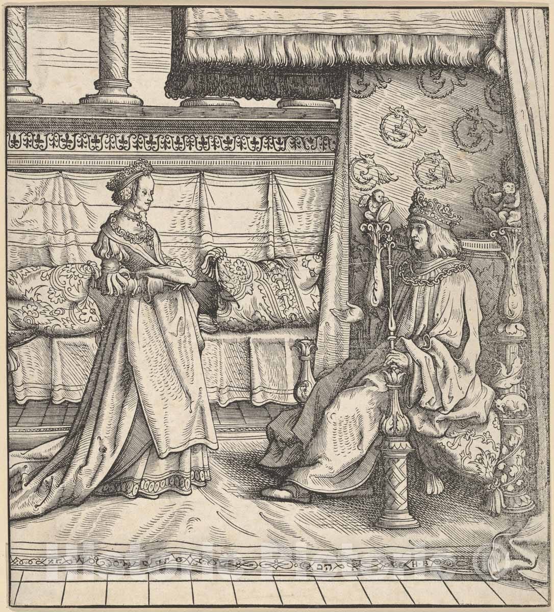 Art Print : Hans Burgkmair - The King of Feuereisen and His Only Daughter, from Der Weisskunig 2 : Vintage Wall Art