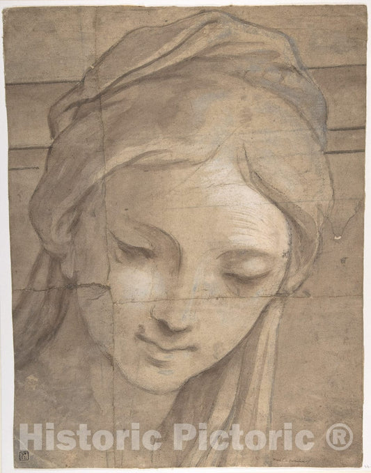 Art Print : Carlo Cignani - Head of a Young Woman in Three-Quarter View Facing Left : Vintage Wall Art