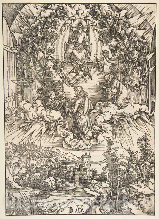 Art Print : Albrecht Dürer  - Saint John Before God and the Elders, from The Apocalypse : Vintage Wall Art