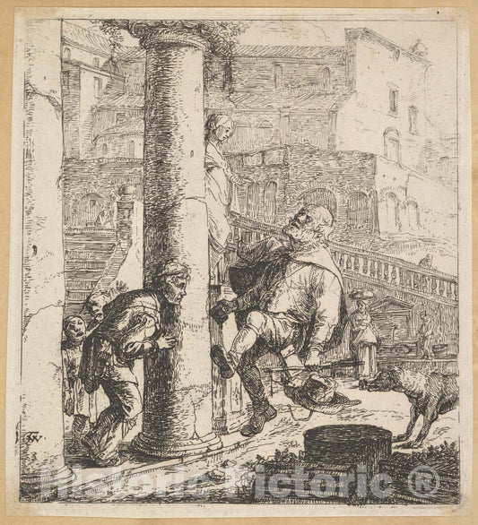 Art Print : Thomas Wijck - Blind Beggar Bumping A Pillar : Vintage Wall Art