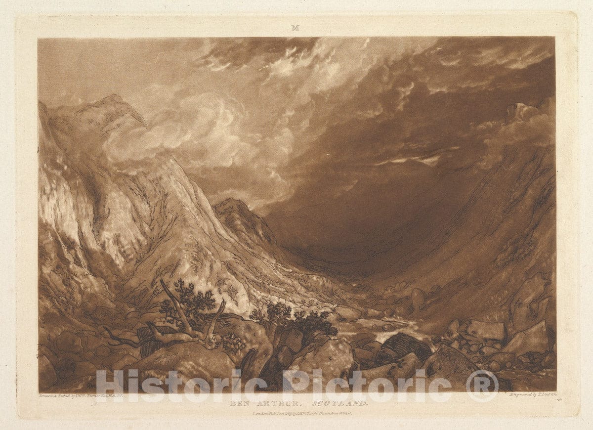 Art Print : Designed and Etched by Joseph Mallord William Turner - Ben Arthur, Scotland (Liber Studiorum, Part XIV, Plate 69) 2 : Vintage Wall Art