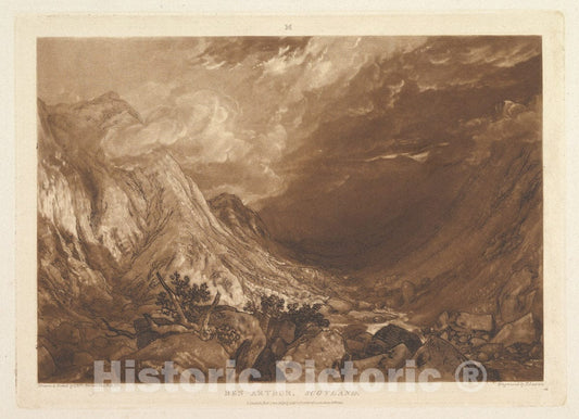 Art Print : Designed and Etched by Joseph Mallord William Turner - Ben Arthur, Scotland (Liber Studiorum, Part XIV, Plate 69) 2 : Vintage Wall Art
