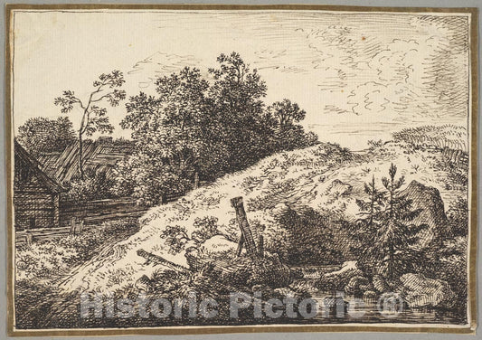 Art Print : Ferdinand Kobell - Landscape with a Brook and Farm Buildings : Vintage Wall Art