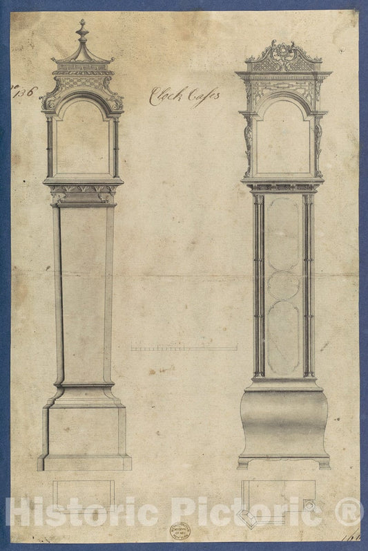 Art Print : Thomas Chippendale - Clock Cases, in Chippendale Drawings, Vol. I 1 : Vintage Wall Art