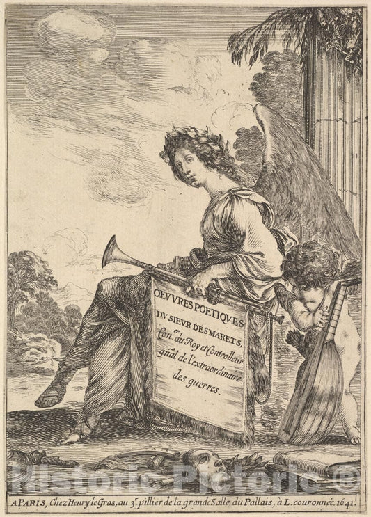 Art Print : Frontispiece for 'Poems by Desmarets' - Artist: Stefano Della Bella - Created: 1641 : Vintage Wall Art