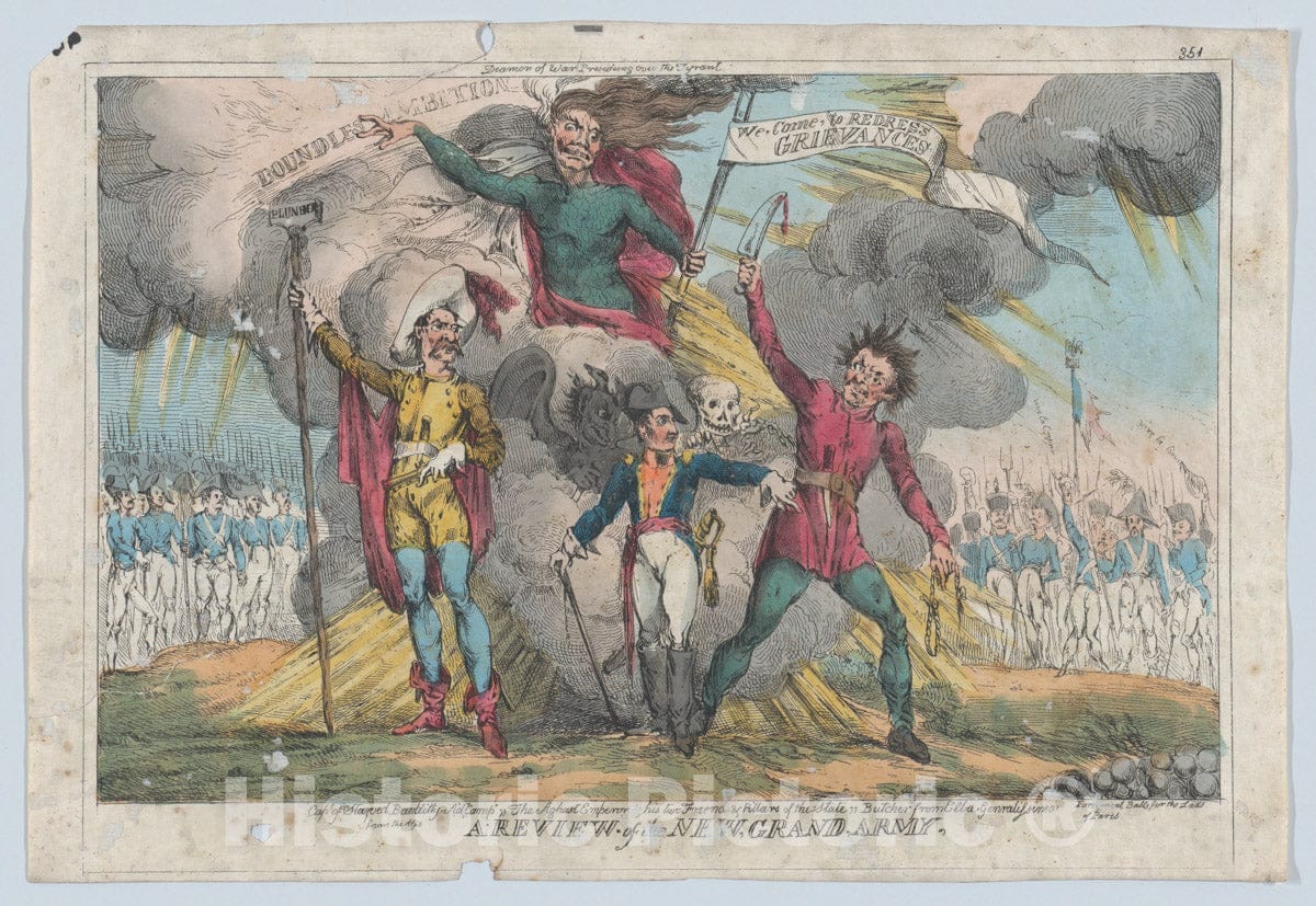 Art Print : William Heath ('Paul Pry') - A Review of The New Grand Army : Vintage Wall Art