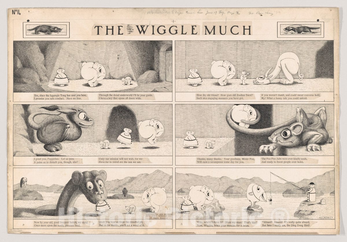 Art Print : Herbert E. Crowley - Dummy for The Wiggle Much Comic Strip, Number 14 (published by The New York Herald, June 14, 1910) : Vintage Wall Art